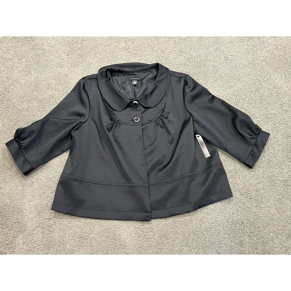 NWT Ingredients Cropped Jacket Womens 3X Black Satin Peter Pan Collar Two Button